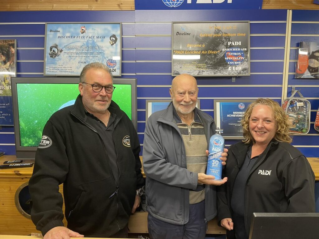 Diveline being presented with their 30 year membership award! Jeff and his team have spent over 3 decades training PADI divers!
